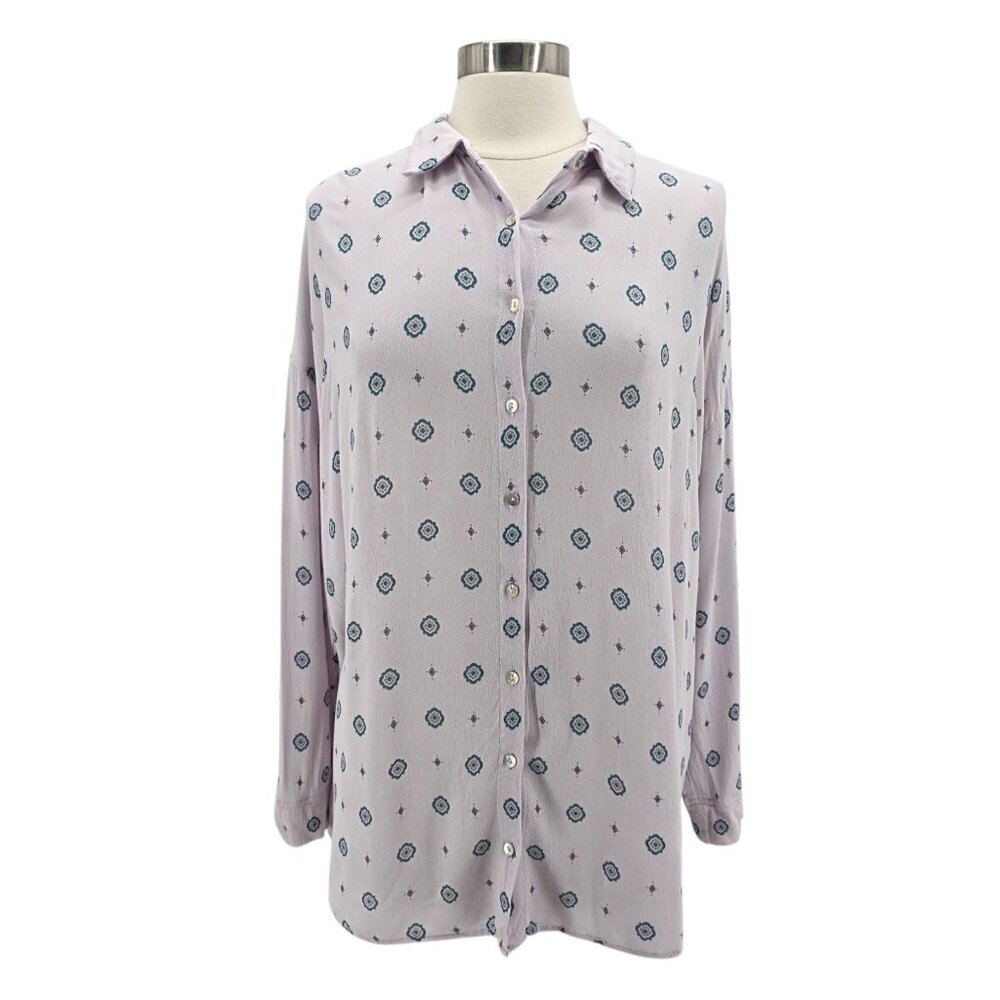 Intimately Free People Womens Medium Top Pattern Lilac Oversized Button Boho